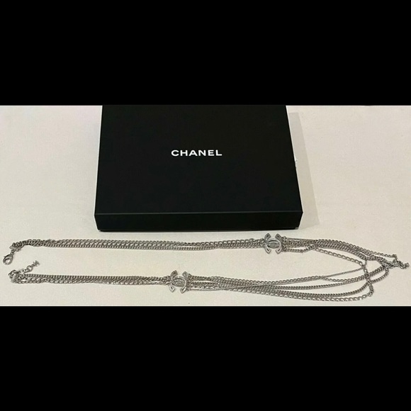 Authentic CHANEL Multi Strand Necklace CC Silver Metal/Strass - Picture 3 of 7